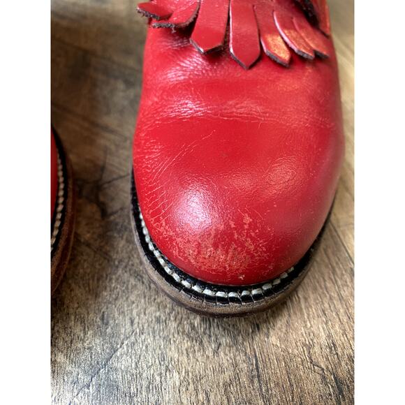 VNTG Justin Roper Women's Cherry Red Leather Fringe Lace Up Western Boots 6.5B - Picture 9 of 14